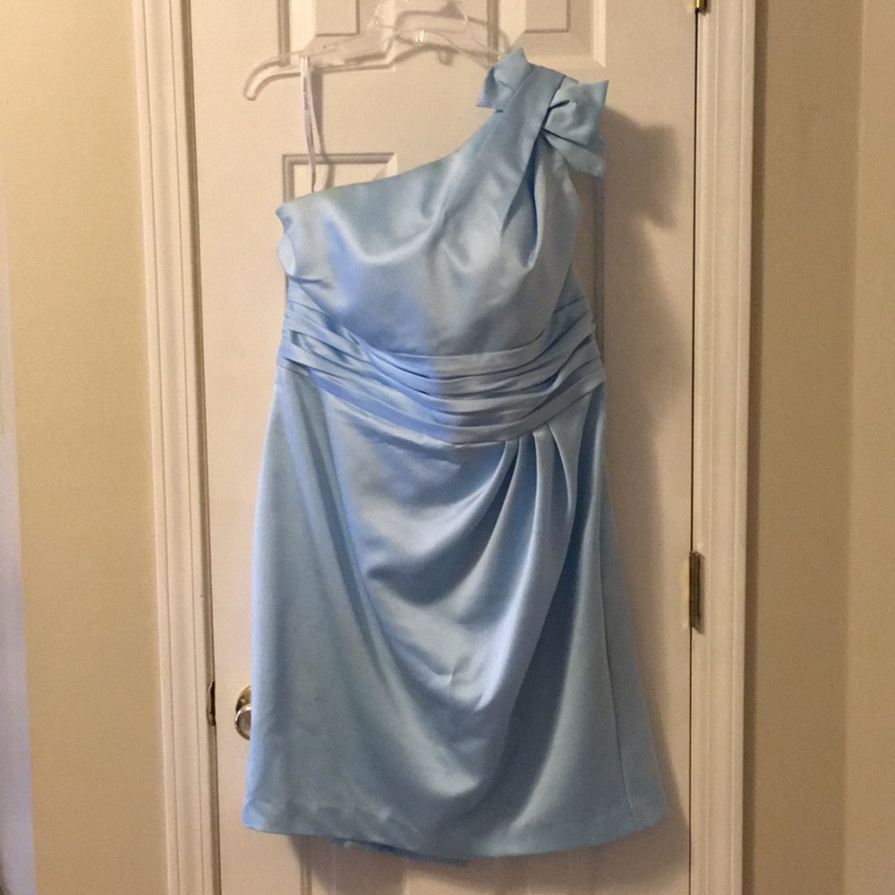 David’s Bridal light blue bridesmaid dress